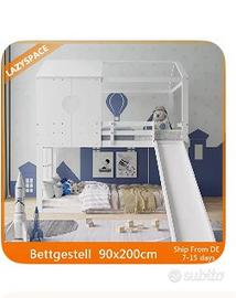 Letto a castello in legno,conscivolo e scaletta.