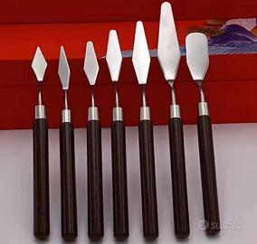 7 spatole per pittura lama in acciaio manici in le
