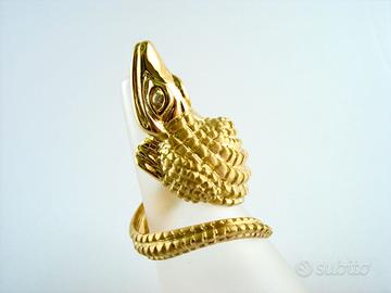 anello coccodrillo in argento 925 placcato oro 