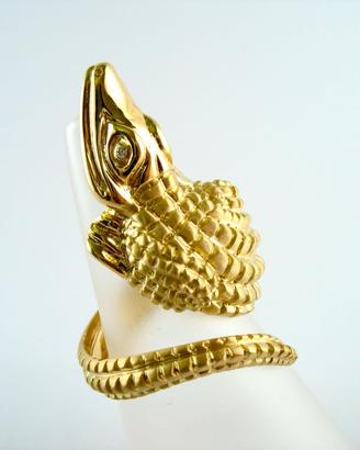 anello coccodrillo in argento 925 placcato oro 
