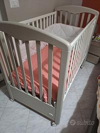 Culla/Lettino bianco "Patty" bianco/tortora + mat.