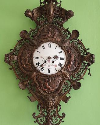OROLOGIO IN BRONZO, A PENDOLO, DA PARETE, XIX SEC.
