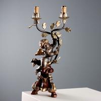 Candelabro in Legno Intagliato Dorato e Laccato