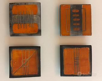 4 Quadretti ceramica Raku 9,5x9,5 cm
