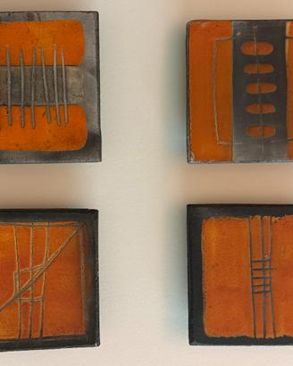 4 Quadretti ceramica Raku 9,5x9,5 cm