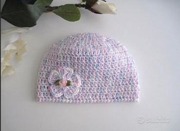 Cappellino Neonata Cotone Uncinetto Handmade 
