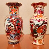 Coppia vasi cinesi Royal Satsuma anni '80, h 15 cm