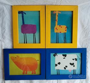 ✅4 quadretti cameretta bambini animali cornici