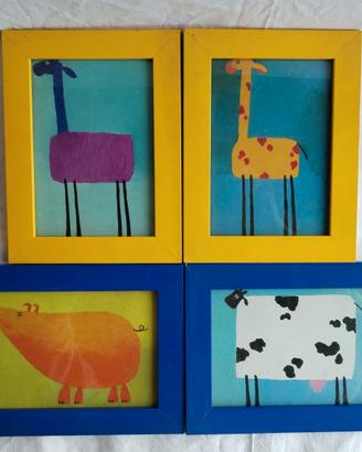 ✅4 quadretti cameretta bambini animali cornici