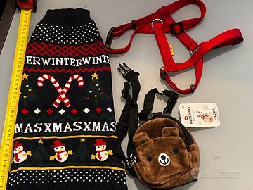 Set zaino , pettorina e maglione natalizioper cane