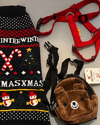 Set zaino , pettorina e maglione natalizioper cane