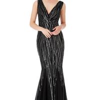 Vestito abito lungo nero con paillettes argento 