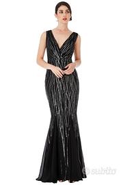 Vestito abito lungo nero con paillettes argento 