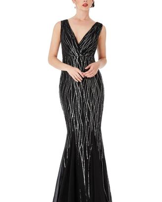 Vestito abito lungo nero con paillettes argento 