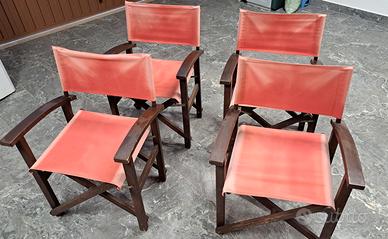 4 sedie da regista pieghevoli in legno e tela