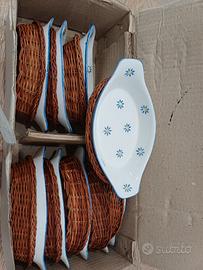 Set Ciotole in Ceramica con Cestini in Vimini