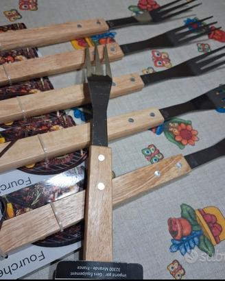 forchettoni per barbecue, acciaio e manico legno
