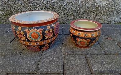 Coppia vasi cinesi decorati a mano in ceramica