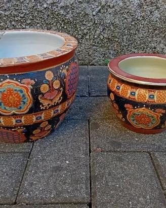 Coppia vasi cinesi decorati a mano in ceramica