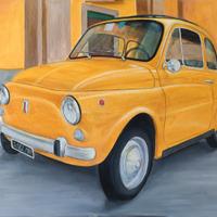 Fiat 500 Giallo Positano. Quadro ad olio su Tela