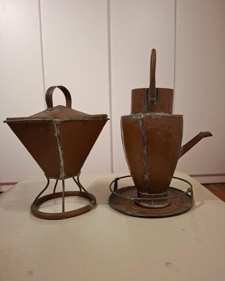 Set teiera e biscottiera vintage in rame (4 pezzi)