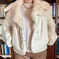 Giacchino Bomber in pelle con collo in Visone