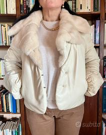 Giacchino Bomber in pelle con collo in Visone