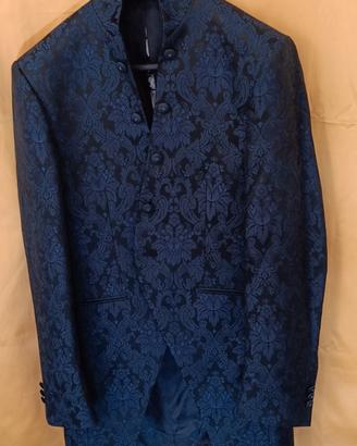 vestito uomo da sposo  in damascato blu MIS 50 