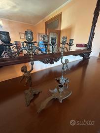 Trittico candelabri vintage in ottone/bronzo