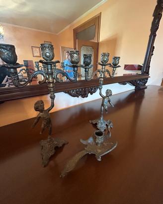 Trittico candelabri vintage in ottone/bronzo