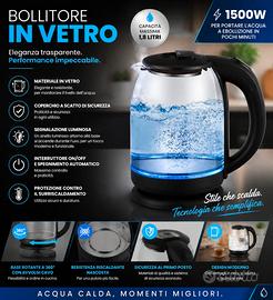BOLLITORE ELETTRICO IN VETRO – 1500 W – 1,8 L