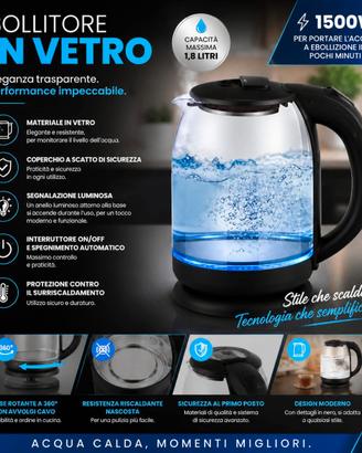 BOLLITORE ELETTRICO IN VETRO – 1500 W – 1,8 L