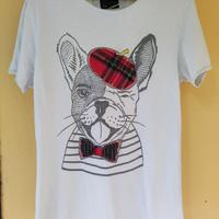 LOFT1 T-shirt bianca M con Bulldog francese