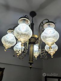 LAMPADARIO OTTONE 6 LUCI  LED ANTICHIZZATO