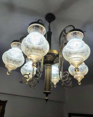 LAMPADARIO OTTONE 6 LUCI  LED ANTICHIZZATO