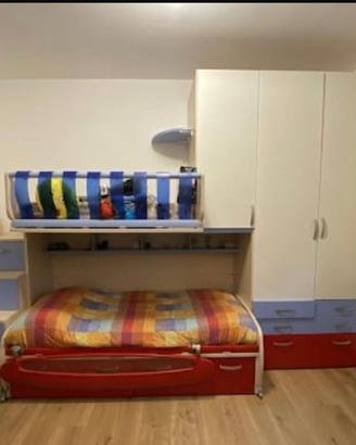 Cameretta per bambini con due letti e armadio a po