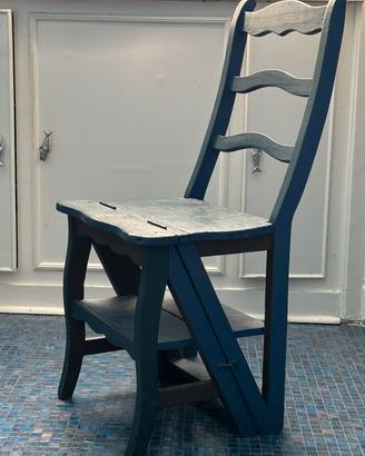 Sedia-scaletta pieghevole blu in legno decò 