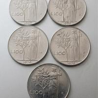 Lotto 5 Monete 100 Lire "Minerva"