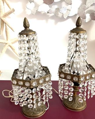Coppia lampade con pendenti cristallo antiche