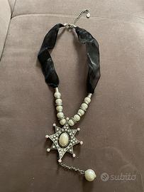 Collana Vintage Oro Antico Pietra Verde Smeraldo