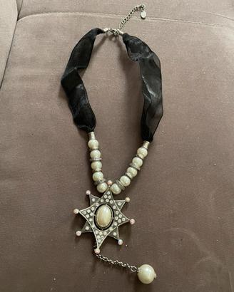 Collana Vintage Oro Antico Pietra Verde Smeraldo
