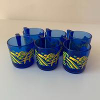 Set 6 tazzine da caffè in vetro blu con decorazion