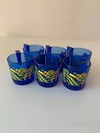 Set 6 tazzine da caffè in vetro blu con decorazion