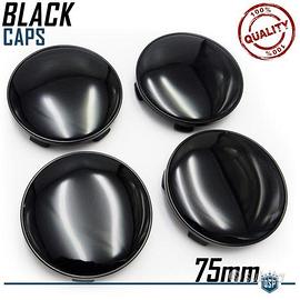 4 Tappi Coprimozzo Nero Lucido 75MM Cerchi in Lega