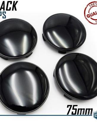 4 Tappi Coprimozzo Nero Lucido 75MM Cerchi in Lega