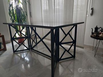 Tavolo Rattan Wood originale, produzione anni '80