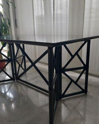 Tavolo Rattan Wood originale, produzione anni '80