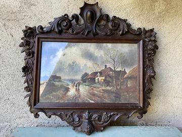 cornice antica d'antiquariato massello intarsiato