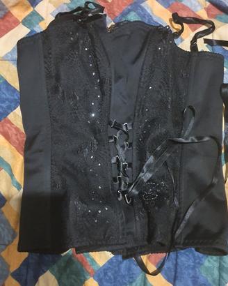 Top Corsetto Cannella Nero con Cristalli Swarovski