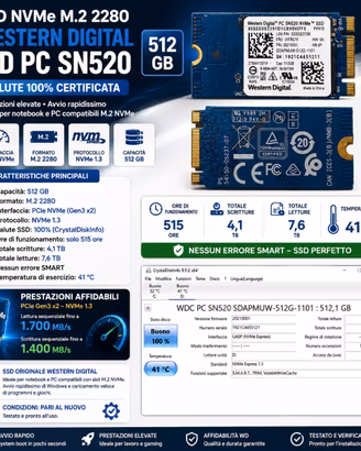SSD NVMe M.2 2280 WD  512 GB   Salute 100%